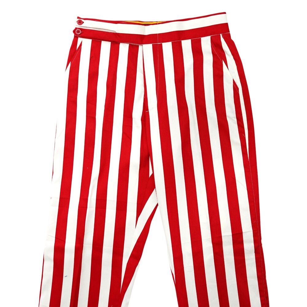 Mens 32 Gurkha Pants Red Ivory Striped High Waist Retro Preppy Dress Trousers